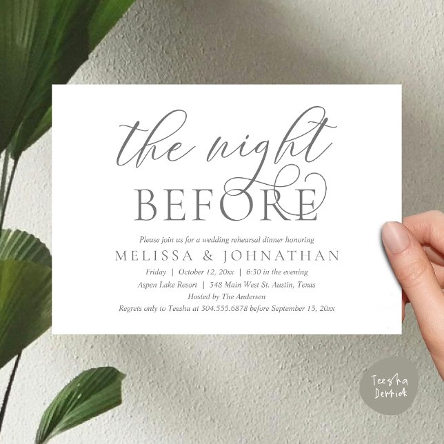 The Night Before, Modern Wedding Rehearsal Dinner  Invitation (The Night Before, Modern Wedding Rehearsal Dinner Invitation Card, PDF, Classy Elegant, Dark Grey)
