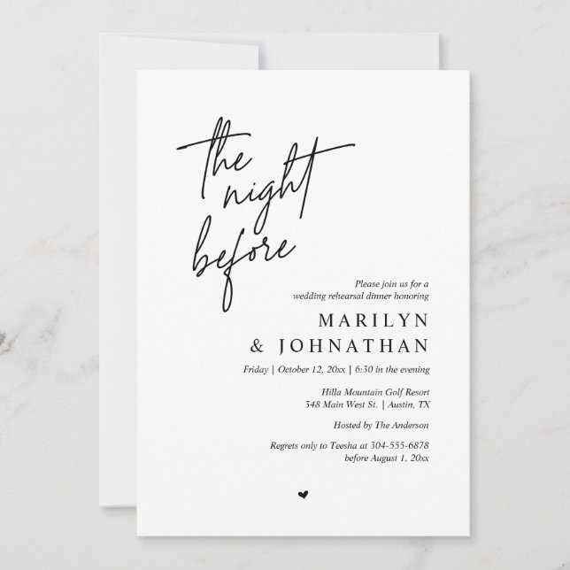 The Night Before, Modern Wedding Rehearsal Dinner Invitation (Front)