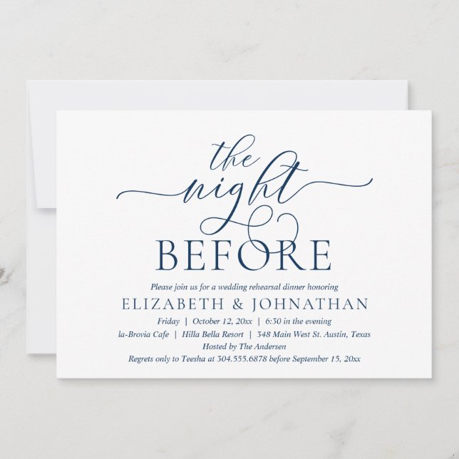 The Night Before, Navy Blue, Rehearsal Dinner Invitation (Front)