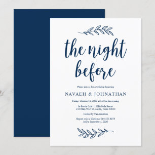 The night before, Navy Blue, Wed Rehearsal Dinner Invitation