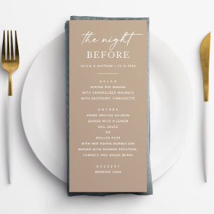 The night before. Pastel taupe rehearsal dinner  Menu