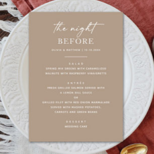 The night before. Pastel taupe rehearsal dinner Menu