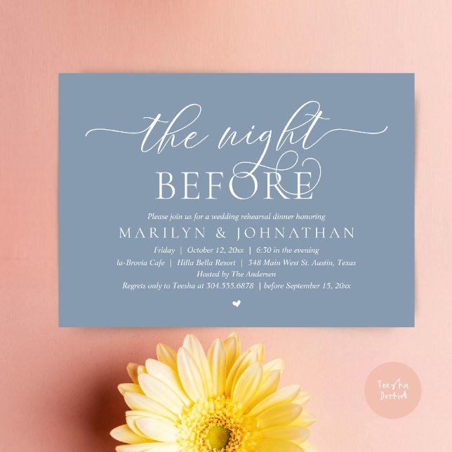 The Night Before, Perfect Wedding Rehearsal Dinner Invitation (The Night Before, Perfect Wedding Rehearsal Dinner Modern Classy Invitation Card, PDF, Dusty Blue)