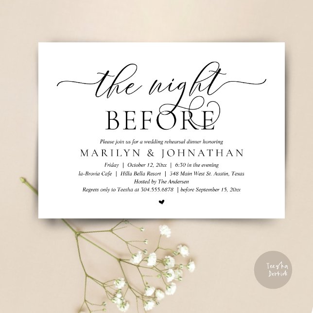 The Night Before, Perfect Wedding Rehearsal Dinner Invitation (The Night Before, Perfect Wedding Rehearsal Dinner Modern Classy Invitation Card, PDF, Black White)