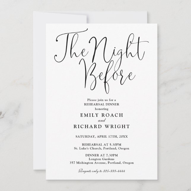 The Night Before Rehearsal Dinner Black And White Invitation (Front)