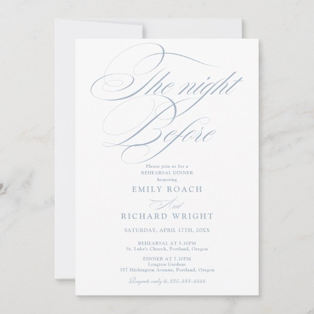 The Night Before Rehearsal Dinner Dusty Blue Invitation (Front)
