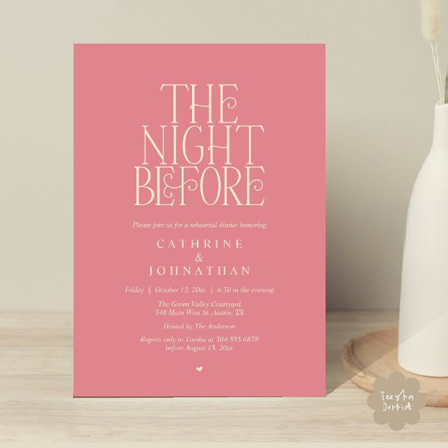 "The Night Before" Rehearsal Dinner Dusty Rose Invitation (Minimalist "The Night Before" Rehearsal Dinner Invitation Card in Dusty Rose Pink)