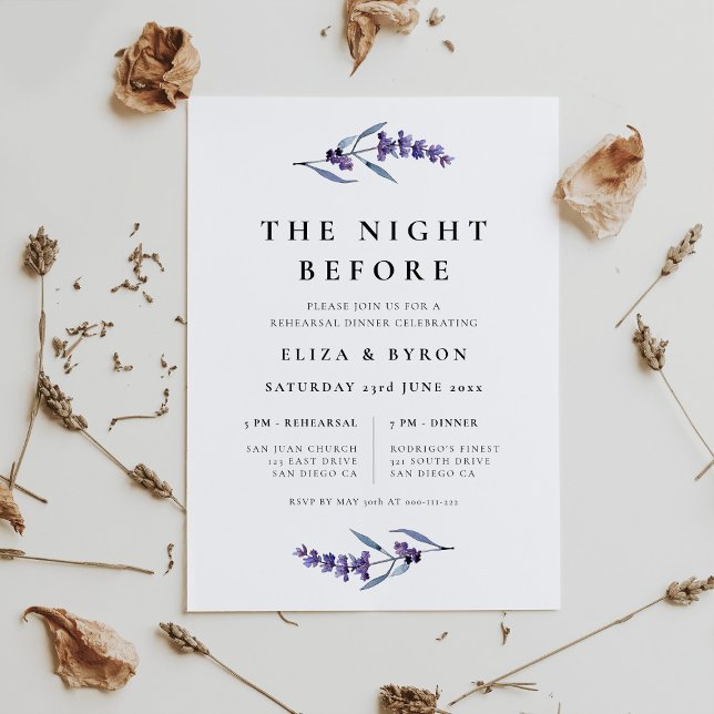 The Night Before Rehearsal Dinner Elegant Lavender Invitation (Creator Uploaded)