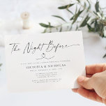 The Night Before Rehearsal Dinner Invitation<br><div class="desc">A simple design that features a thin modernistic calligraphy script announcing The Night Before rehearsal dinner.  Easily customise your personal information,  including your monogram initials on the back of the card.  A minimalist design that can be paired with any modern wedding theme.</div>