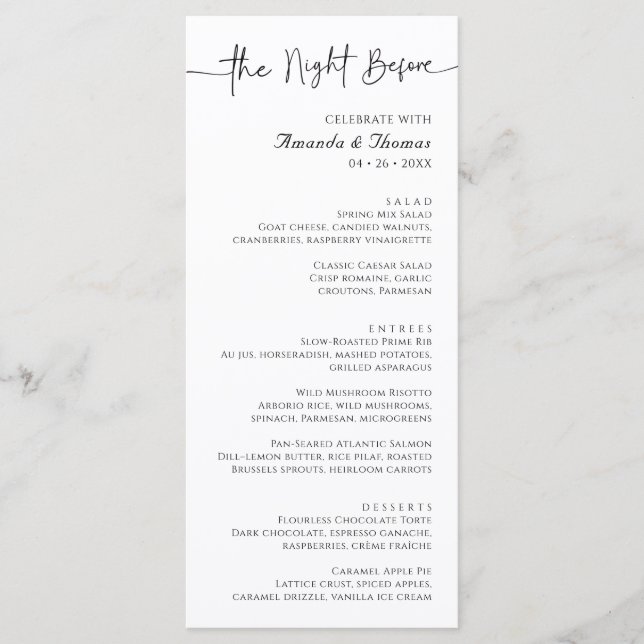 The Night Before Rehearsal Dinner Menu 4 x 9" (Front)