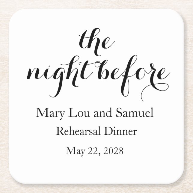 The Night Before Rehearsal Dinner Paper Coasters (Front)