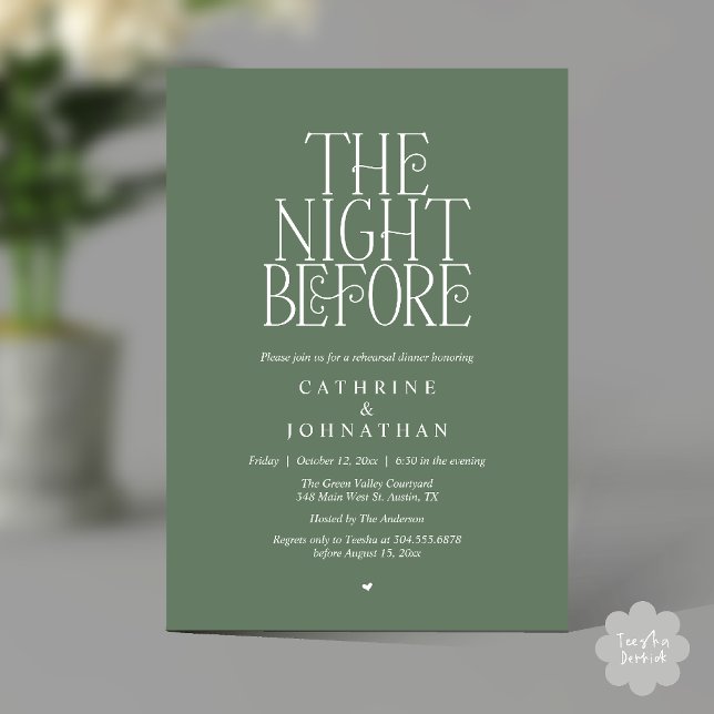 "The Night Before" Rehearsal Dinner Sage Green Invitation (Minimalist "The Night Before" Rehearsal Dinner Invitation Card in Sage Green)