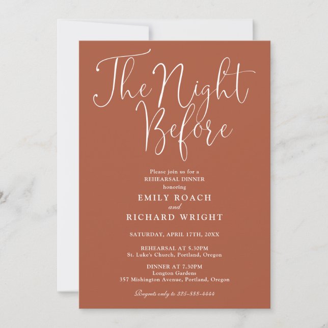 The Night Before Rehearsal Dinner Terracotta Invitation (Front)