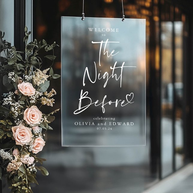 The Night Before Rehearsal Dinner Transparent Sign (Rehearsal Dinner Transparent Welcome Sign "The Night Before")