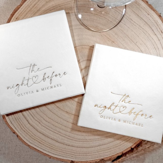 The Night Before Rehearsal Dinner Wedding Gold Foil Napkins (The night before wedding rehearsal dinner napkins - custom foil stamped)