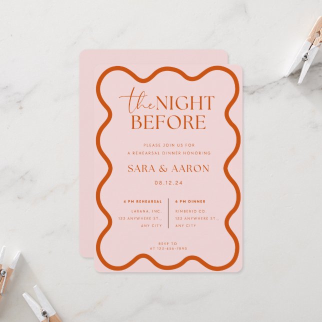 The Night Before Rehearsal Invitation (Front/Back In Situ)