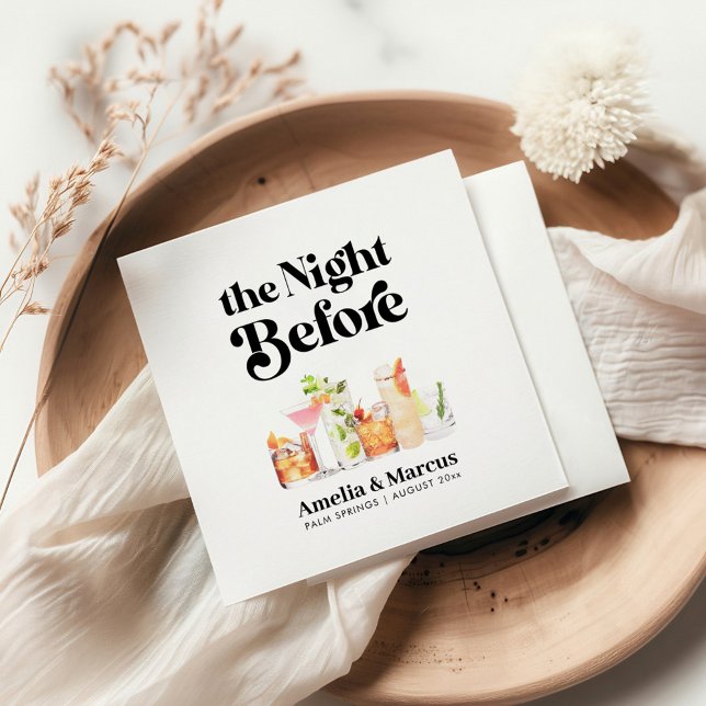 The Night Before Retro Couple's Rehearsal Dinner Napkin (Creator Uploaded)