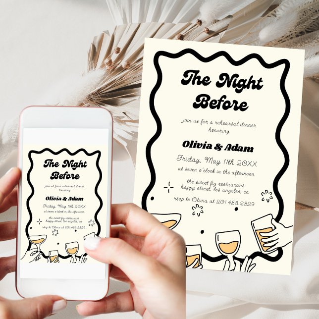 The Night Before Retro Wavy Rehearsal Dinner  Invitation (Creator Uploaded)
