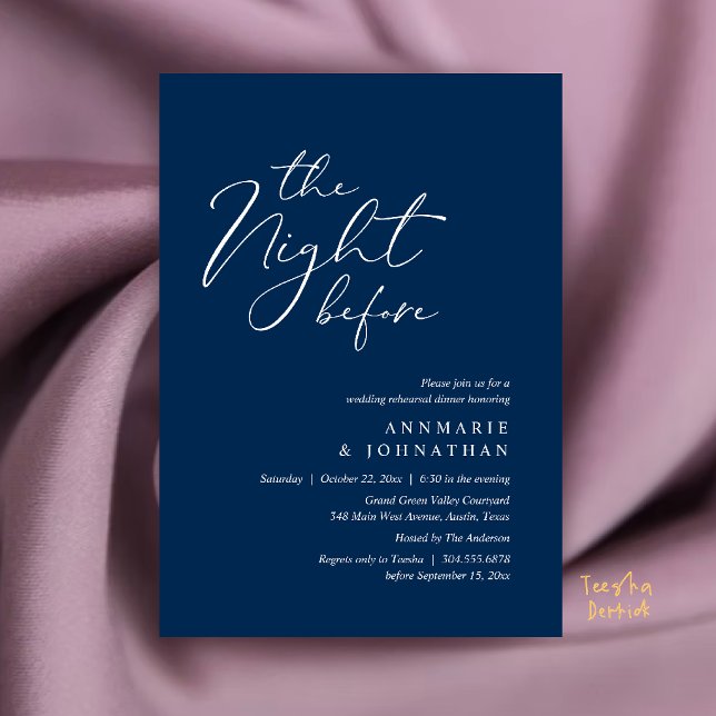 The Night Before Romantic Wedding Rehearsal Dinner Invitation (The Night Before Romantic Wedding Rehearsal Dinner Invitation Card in Navy Blue)
