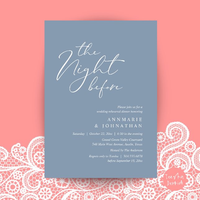 The Night Before Romantic Wedding Rehearsal Dinner Invitation (The Night Before Romantic Wedding Rehearsal Dinner Invitation Card in Dusty Blue)
