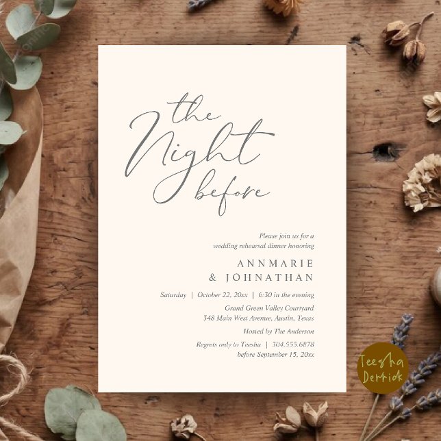 The Night Before Romantic Wedding Rehearsal Dinner Invitation (The Night Before Romantic Wedding Rehearsal Dinner Invitation Card in Ivory Grey)