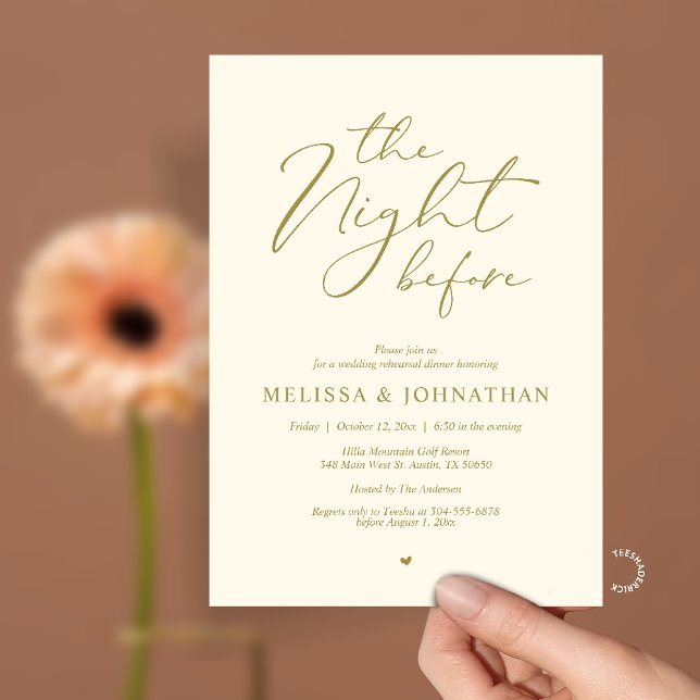 The Night Before Romantic Wedding Rehearsal Dinner Invitation (The Night Before Romantic Wedding Rehearsal Dinner Invitation card in yellow gold)
