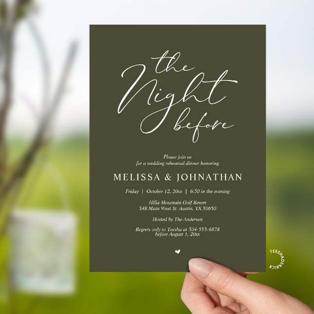 The Night Before Romantic Wedding Rehearsal Dinner Invitation (The Night Before Romantic Wedding Rehearsal Dinner Invitation card in Olive green)