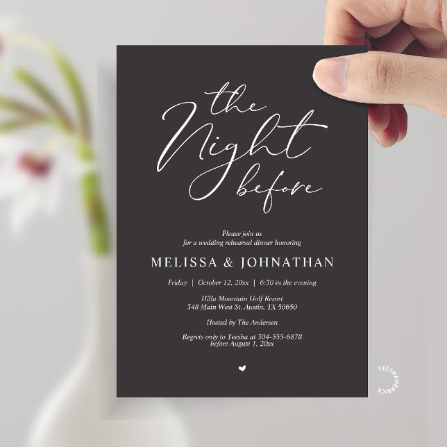The Night Before Romantic Wedding Rehearsal Dinner Invitation (The Night Before Romantic Wedding Rehearsal Dinner Invitation card in Charcoal Grey)