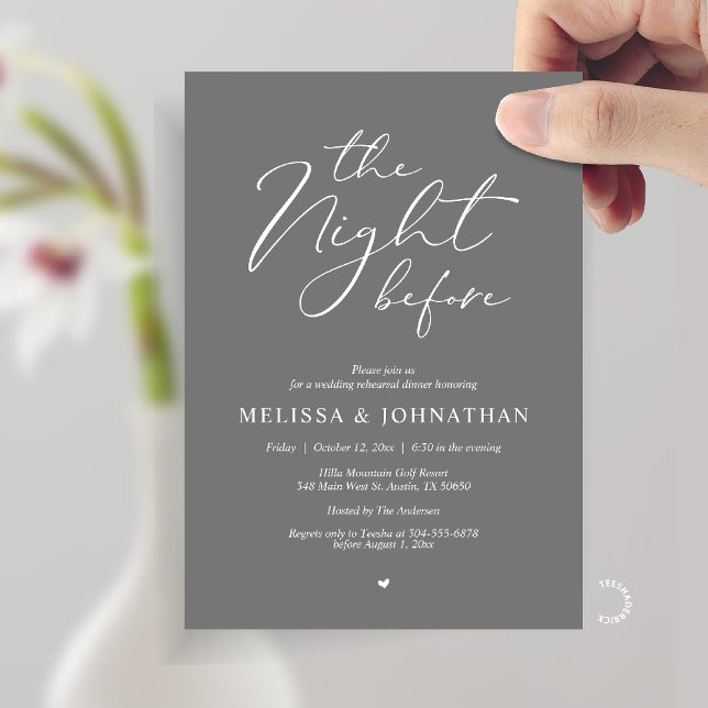The Night Before Romantic Wedding Rehearsal Dinner Invitation (The Night Before Romantic Wedding Rehearsal Dinner Invitation card in Dark Grey)