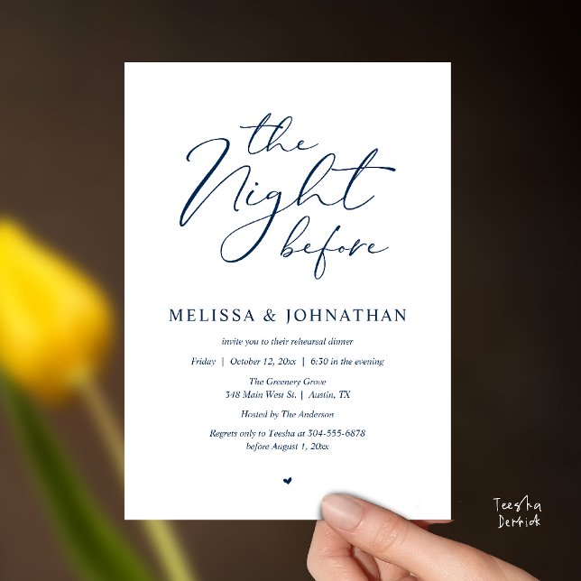 The Night Before Romantic Wedding Rehearsal Dinner Invitation (The Night Before Romantic Wedding Rehearsal Dinner Invitation Card in Navy Blue)