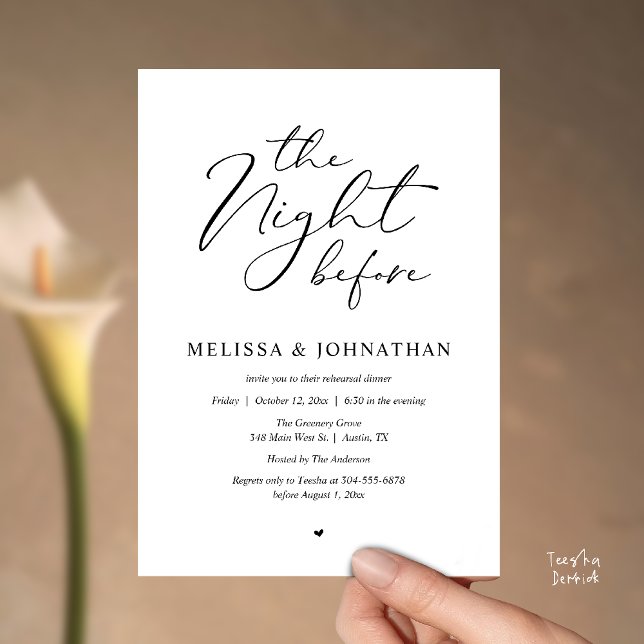 The Night Before Romantic Wedding Rehearsal Dinner Invitation (The Night Before Romantic Wedding Rehearsal Dinner Invitation Card in Black and White)