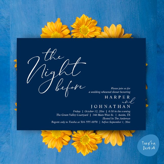 The Night Before Romantic Wedding Rehearsal Dinner Invitation (The Night Before Romantic Wedding Rehearsal Dinner Modern Invitation Card PDF Navy Blue)