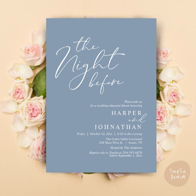 The Night Before Romantic Wedding Rehearsal Dinner Invitation (The Night Before Romantic Wedding Rehearsal Dinner Modern Invitation Card PDF Dusty Blue)
