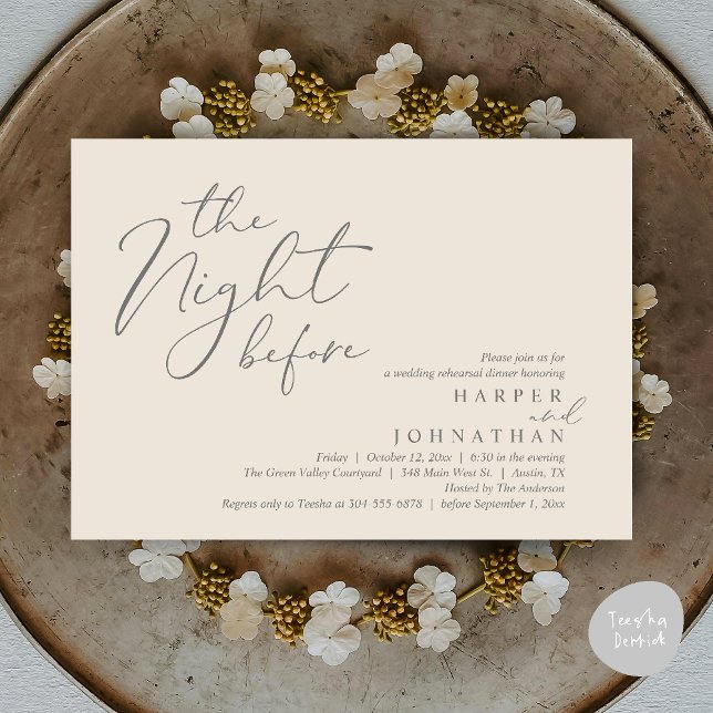 The Night Before Romantic Wedding Rehearsal Dinner Invitation (The Night Before Romantic Wedding Rehearsal Dinner Modern Invitation Card PDF Cream Grey)