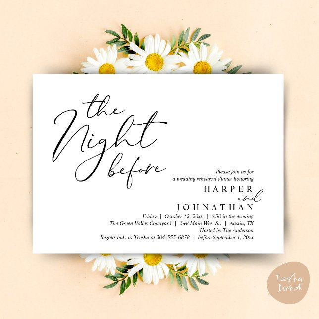 The Night Before Romantic Wedding Rehearsal Dinner Invitation (The Night Before Romantic Wedding Rehearsal Dinner Modern Invitation Card PDF White Black)