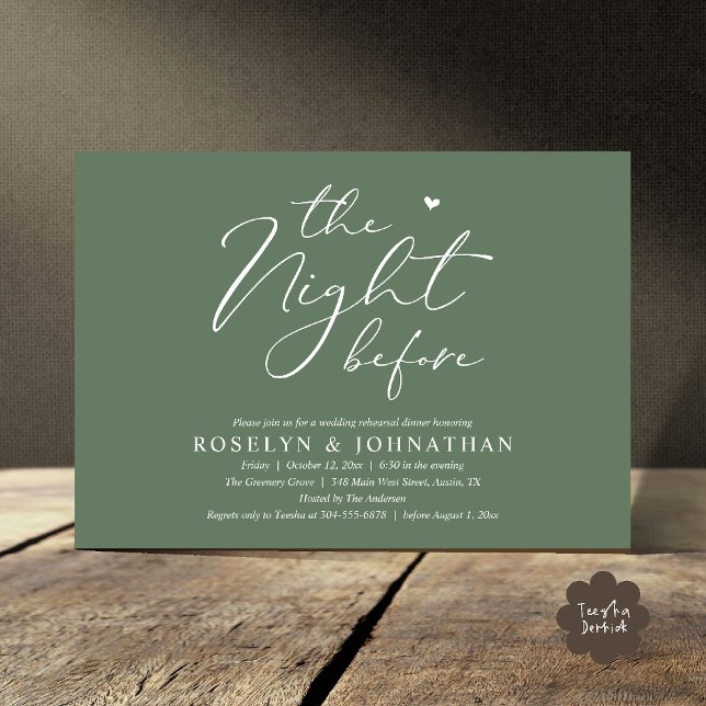 The Night Before Romantic Wedding Rehearsal Dinner Invitation (The Night Before Romantic Wedding Rehearsal Dinner Little heart Invitation Card PDF Sage Green)