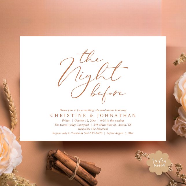 The Night Before Romantic Wedding Rehearsal Dinner Invitation (The Night Before Romantic Wedding Modern Rehearsal Dinner Invites Card Hosted Parents Copper Brown)