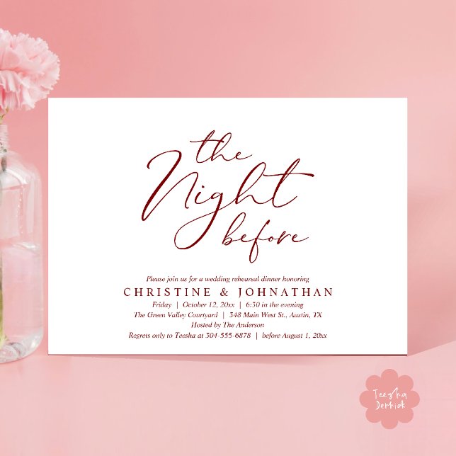 The Night Before Romantic Wedding Rehearsal Dinner Invitation (The Night Before Romantic Wedding Modern Rehearsal Dinner Invites Card Hosted Parents Red Wine)
