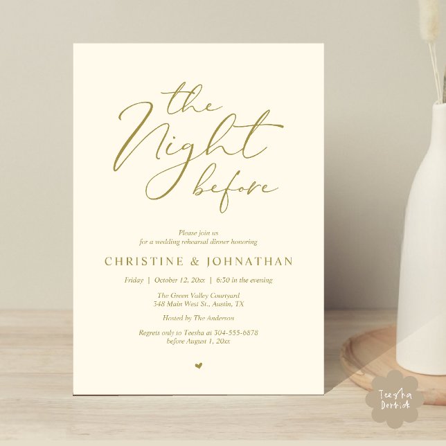 The Night Before Romantic Wedding Rehearsal Dinner Invitation (The Night Before Romantic Wedding Modern Rehearsal Dinner Invites Card Hosted Parents Yellow Gold)