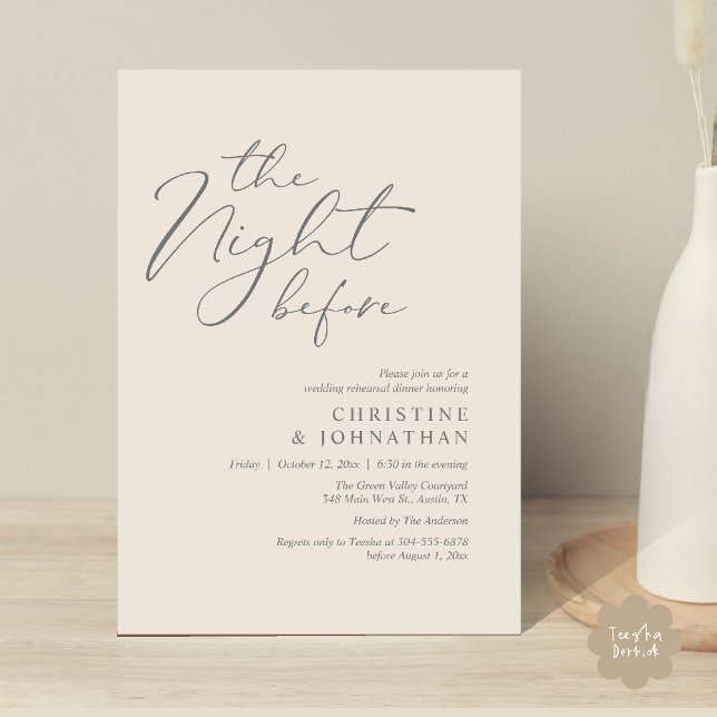 The Night Before Romantic Wedding Rehearsal Dinner Invitation (The Night Before Romantic Wedding Modern Rehearsal Dinner Invites Card Hosted Parents Cream Grey)