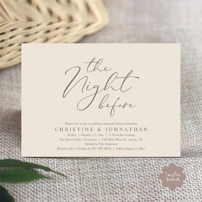 The Night Before Romantic Wedding Rehearsal Dinner Invitation (The Night Before Romantic Wedding Modern Rehearsal Dinner Invites Card Hosted Parents Cream Grey)