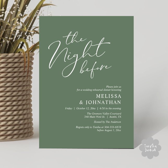The Night Before Romantic Wedding Rehearsal Dinner Invitation (The Night Before Romantic Modern Wedding Rehearsal Dinner Aesthetic Invites PDF Classy Sage Green)
