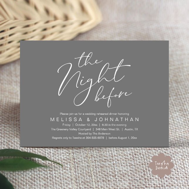 The Night Before Romantic Wedding Rehearsal Dinner Invitation (The Night Before Romantic Modern Wedding Rehearsal Dinner Aesthetic Invites PDF Classy Dark Grey)