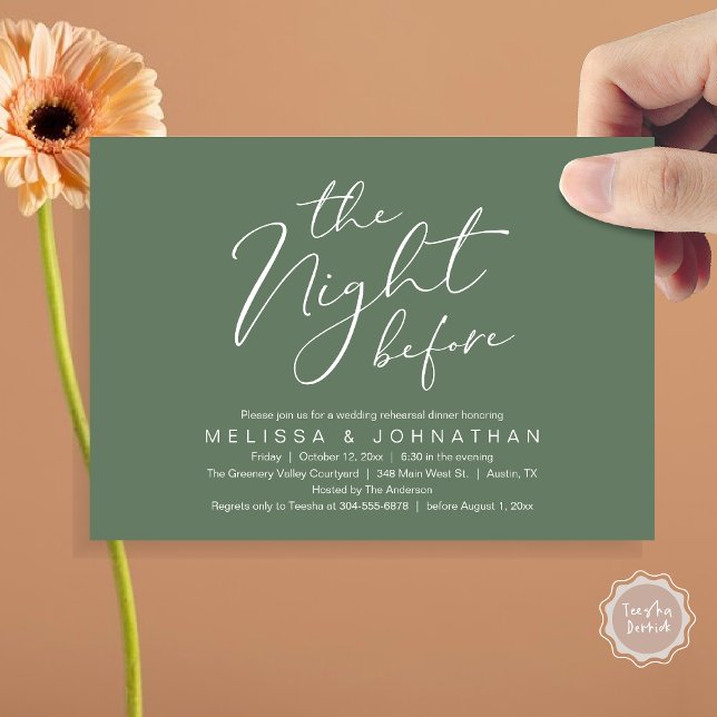The Night Before Romantic Wedding Rehearsal Dinner Invitation (The Night Before Romantic Modern Wedding Rehearsal Dinner Aesthetic Invites PDF Classy Sage Green)