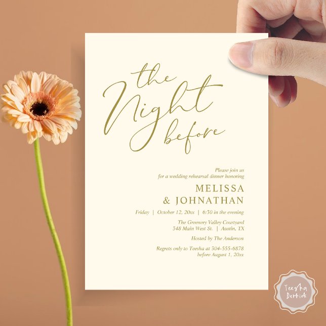 The Night Before Romantic Wedding Rehearsal Dinner Invitation (The Night Before Romantic Modern Wedding Rehearsal Dinner Aesthetic Invites PDF Classy Yellow Gold)