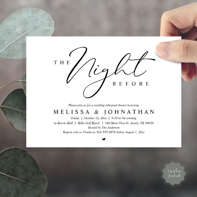 The Night Before Romantic Wedding Rehearsal Dinner Invitation (The Night Before, Romantic Wedding Rehearsal Dinner Invitation Card, PDF, in Black and White)