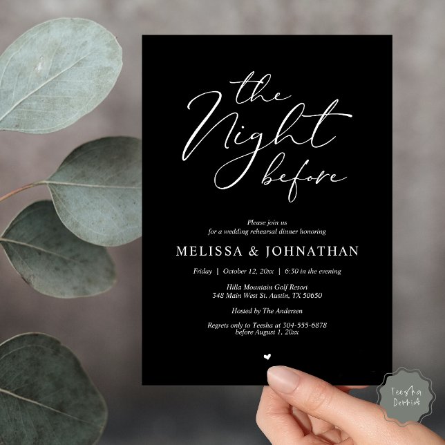 The Night Before Romantic Wedding Rehearsal Dinner Invitation (Classy Romance, The Night Before Wedding Rehearsal Dinner Invitation Card, PDF, in Black)