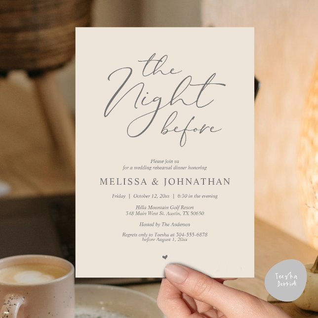 The Night Before Romantic Wedding Rehearsal Dinner Invitation (Classy Romance, The Night Before Wedding Rehearsal Dinner Invitation Card, PDF, in Cream Grey)