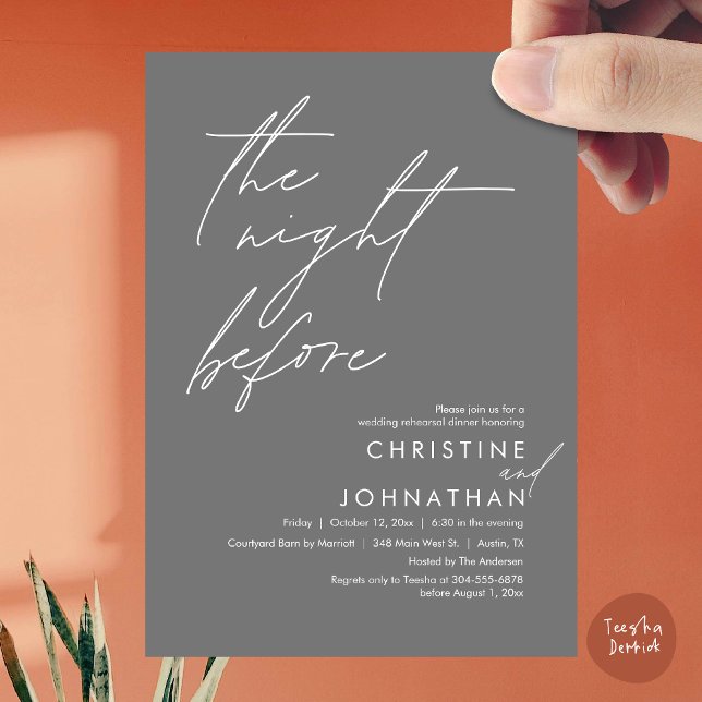 The Night Before Romantic Wedding Rehearsal Dinner Invitation (The Night Before Romantic Wedding Rehearsal Dinner Invitation Card, PDF, in Dark Grey)