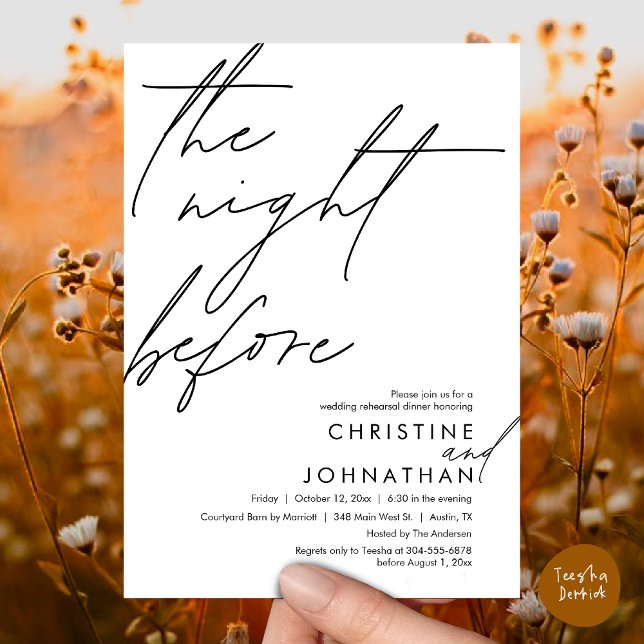 The Night Before Romantic Wedding Rehearsal Dinner Invitation (The Night Before Romantic Wedding Rehearsal Dinner Invitation Card, PDF, in White Black)